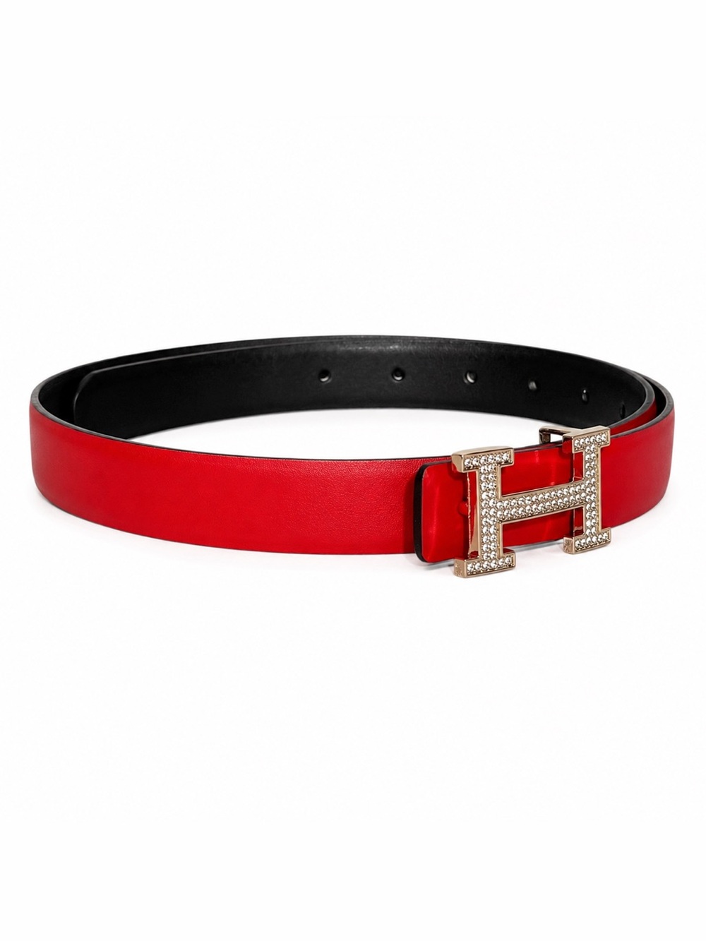 ✨ Women’s Red Leather Crystal logo Buckle Belt ✨